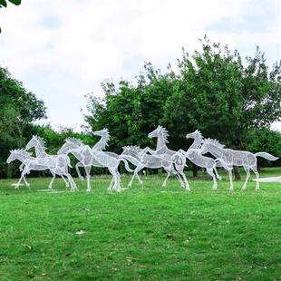户外不锈钢镂空马雕塑售楼部花园林发光景观装饰铁艺仿真骏马摆件