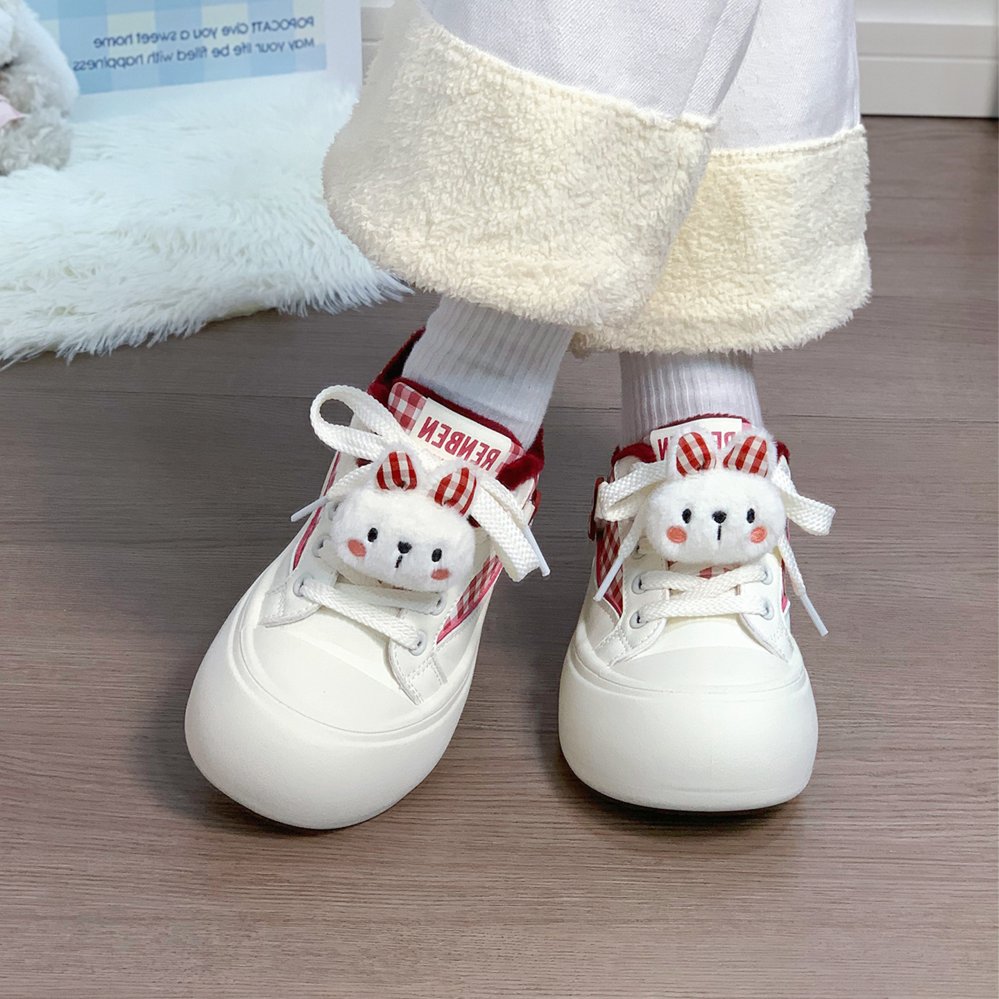 回力加绒可爱小白鞋女冬季新款
