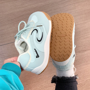 子蕾丝软底保暖运动鞋 回力薄荷绿加绒德训鞋 百搭二棉鞋 新款 女冬季