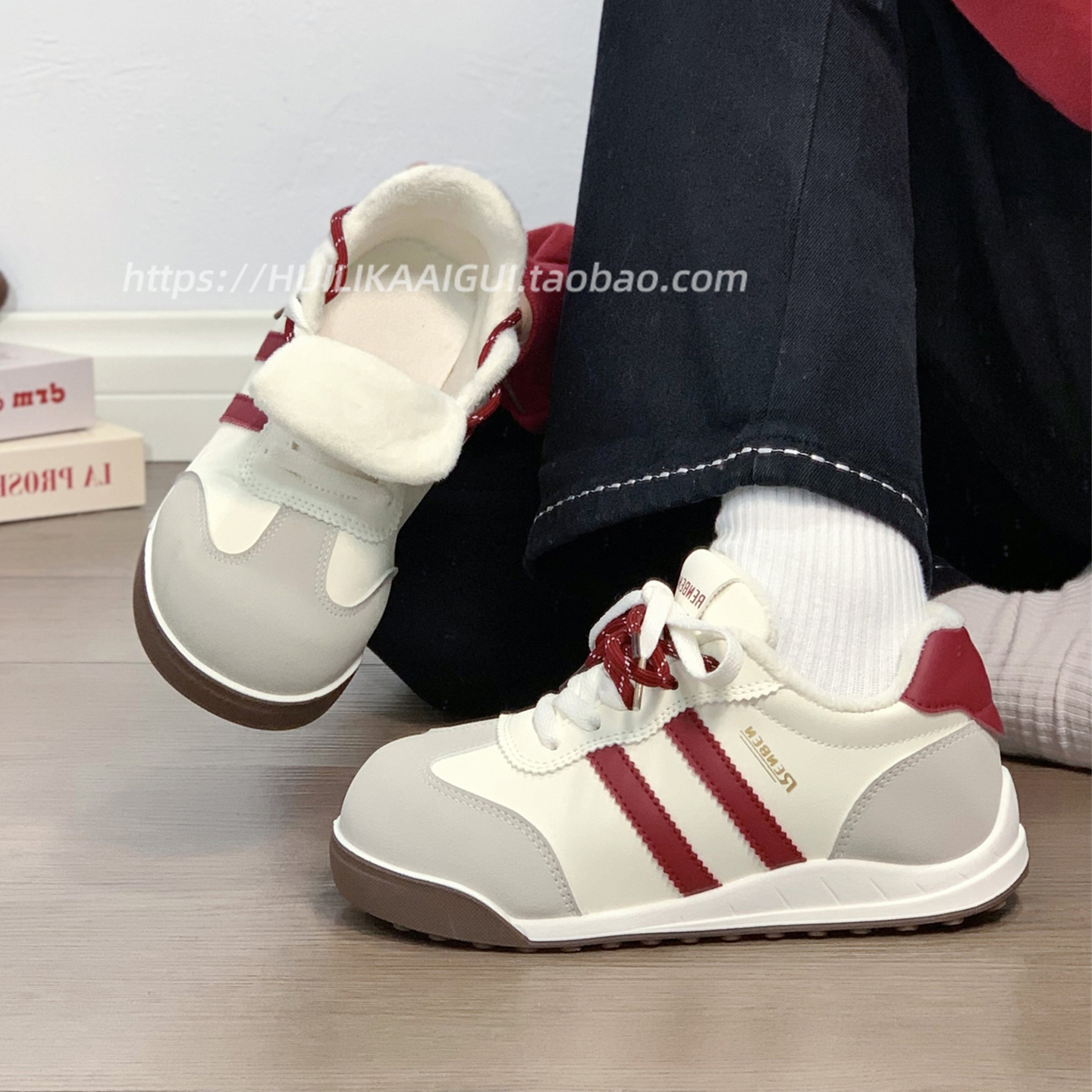 人本加绒软底德训鞋女2025冬季