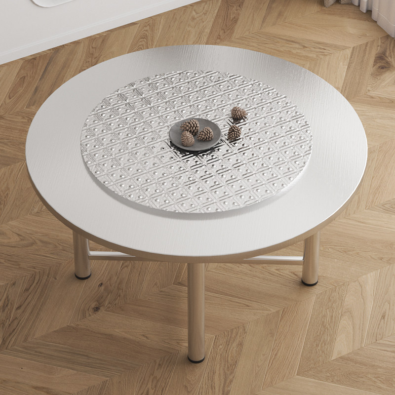 不锈钢转盘圆桌折叠加厚家用8人圆形可折叠歺餐桌1.8米大桌子商用