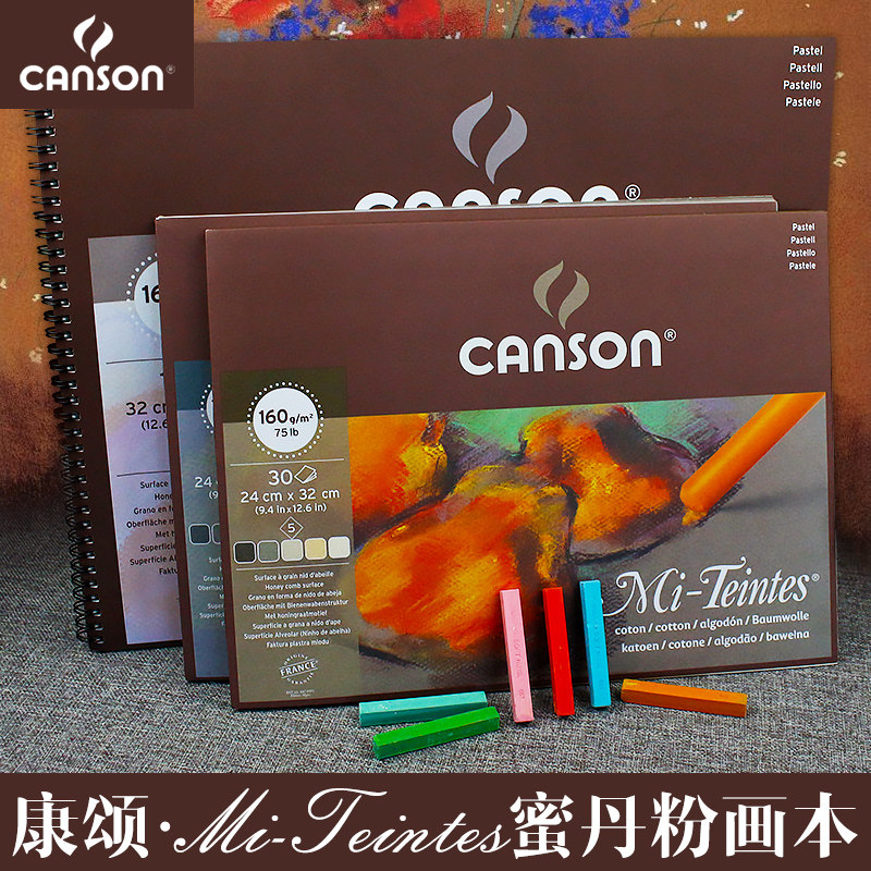 法国CANSON康颂色粉纸蜜丹Mi-Teintes粉画本有色素描本50%棉灰色素描纸画纸粉笔画纸进口彩色色粉笔专用纸