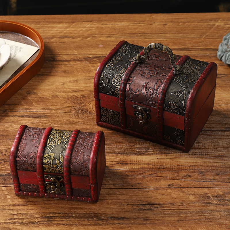 复古木质首饰盒收纳盒桌面宝箱