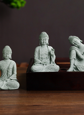 坐姿佛像禅意小摆件鱼缸造景装饰品茶宠青砂石迷你雕塑盆景微景观