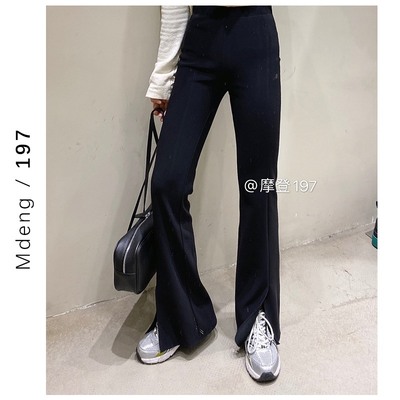 摩登mdeng197西装裤开叉裤高腰微喇显瘦修身休闲拖地长裤女3226A