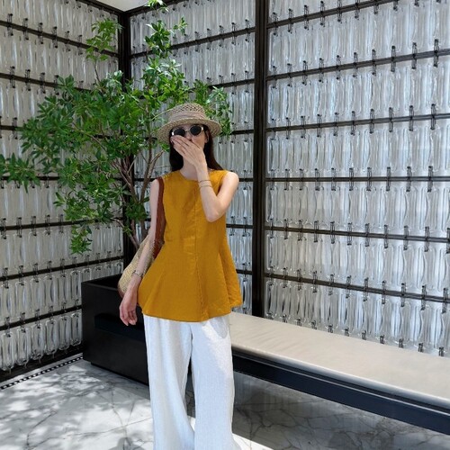 老钱风亚麻无袖背心女夏薄显瘦