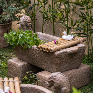 彷石槽鱼缸水槽长方形流水景观摆件彷石头睡莲荷花缸户外庭院造景