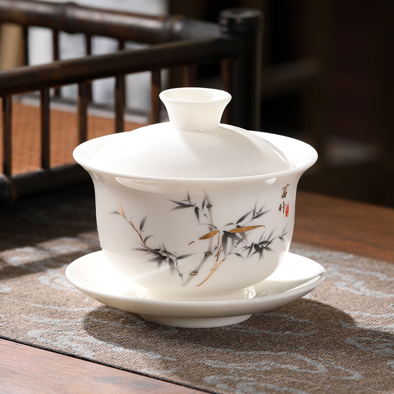 白瓷盖碗羊脂玉茶杯德化单个三才茶碗大号功夫家用茶具套装泡茶碗,餐饮具,盖碗,淘宝优惠券,粉丝福利购,淘宝优惠卷