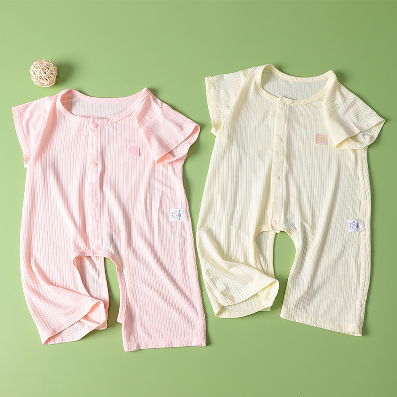新生婴儿夏季连体衣婴幼儿短袖开档爬服哈衣莫代尔男女宝宝空调服