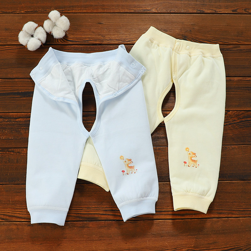 秋冬新生儿开裆保暖长裤