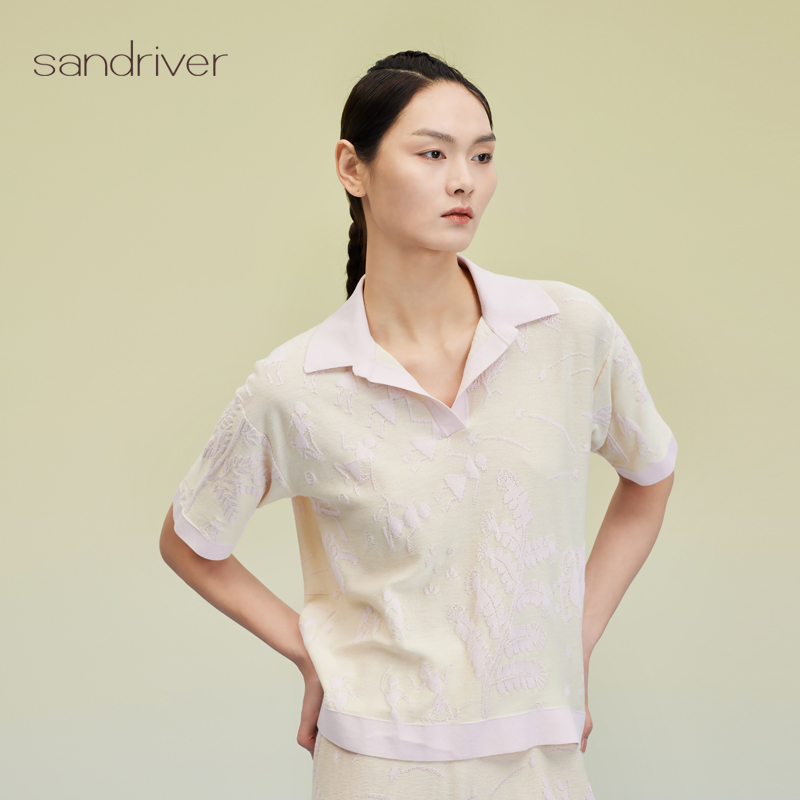 sandriver提花POLO领短袖上衣