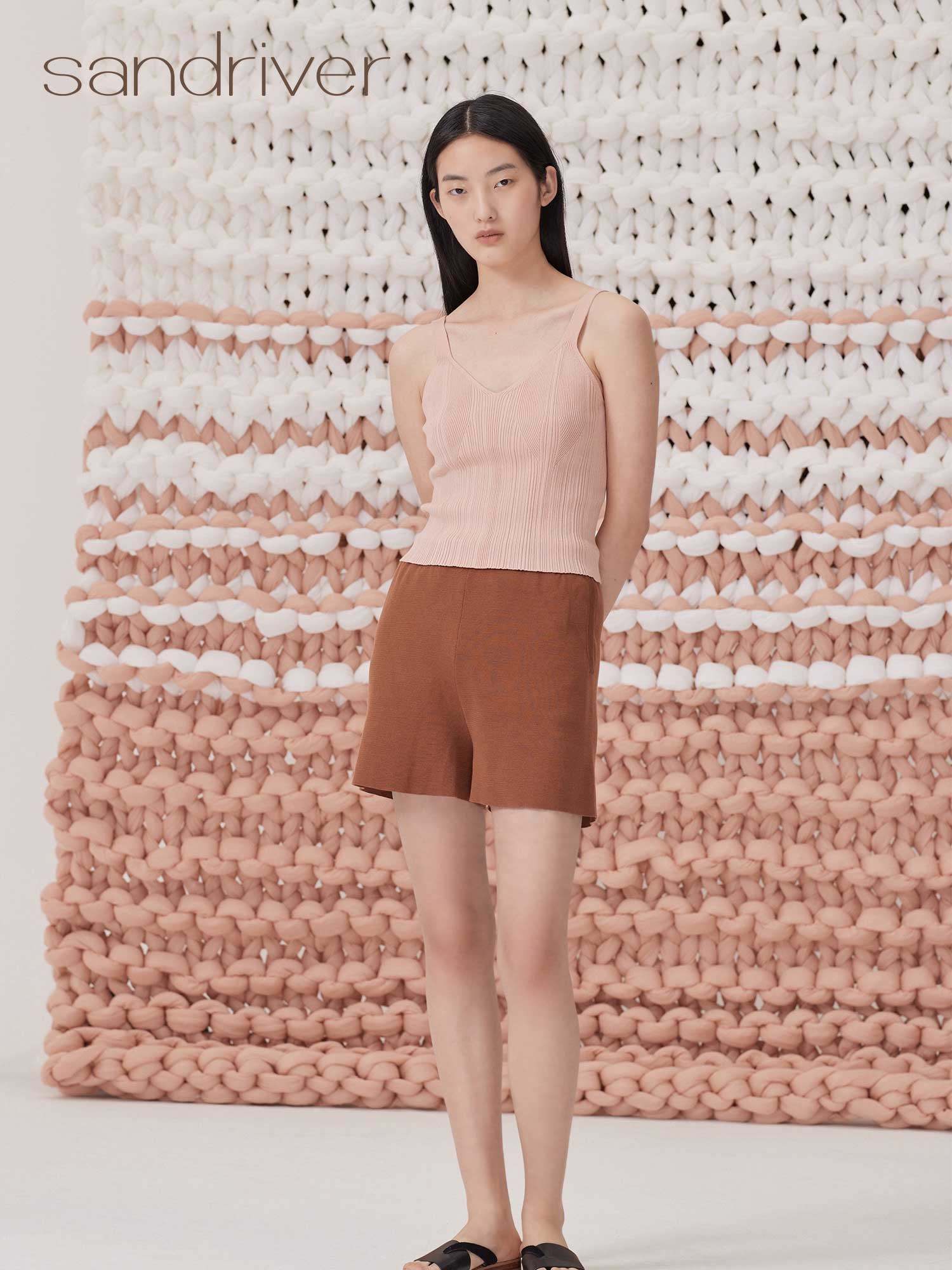 沙涓sandriver针织女西短裤夏装纯色休闲宽松薄款复古百搭纯棉黑