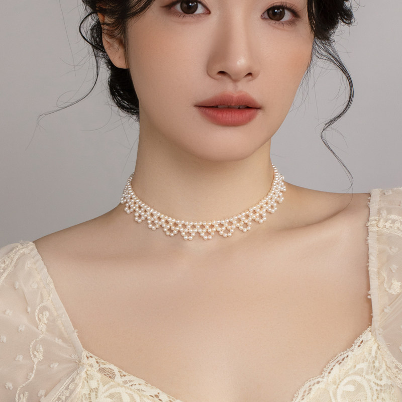 AOILDLLI手工编织天然珍珠项链女挡疤痕choker项链婚纱配饰锁骨链