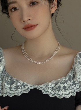 珍珠锁骨链女多层叠戴项链小众