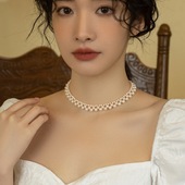 AOILDLLI新款 热巴同款 天然淡水珍珠项链纯手工编织颈链锁骨链女生