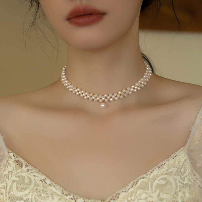 法式天然小珍珠choker项链礼服锁骨链轻奢小众女颈链挡疤痕女项圈