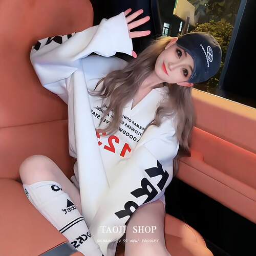RIERA美式辣妹字母印花V领卫衣女2024秋冬新款设计感小众宽松休闲
