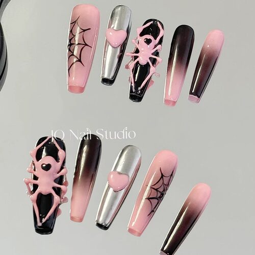JQ.NAIL【黑粉蜘蛛】手工定手捏蜘蛛可爱高级卡通原创美甲穿戴甲