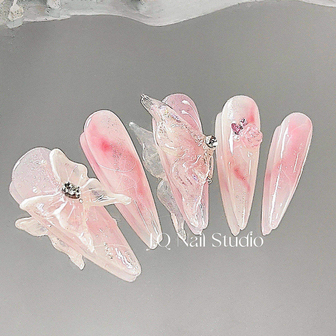 nail【冰雕蝴蝶】手工定制立体蝴蝶水彩晕染指甲贴片美甲穿戴