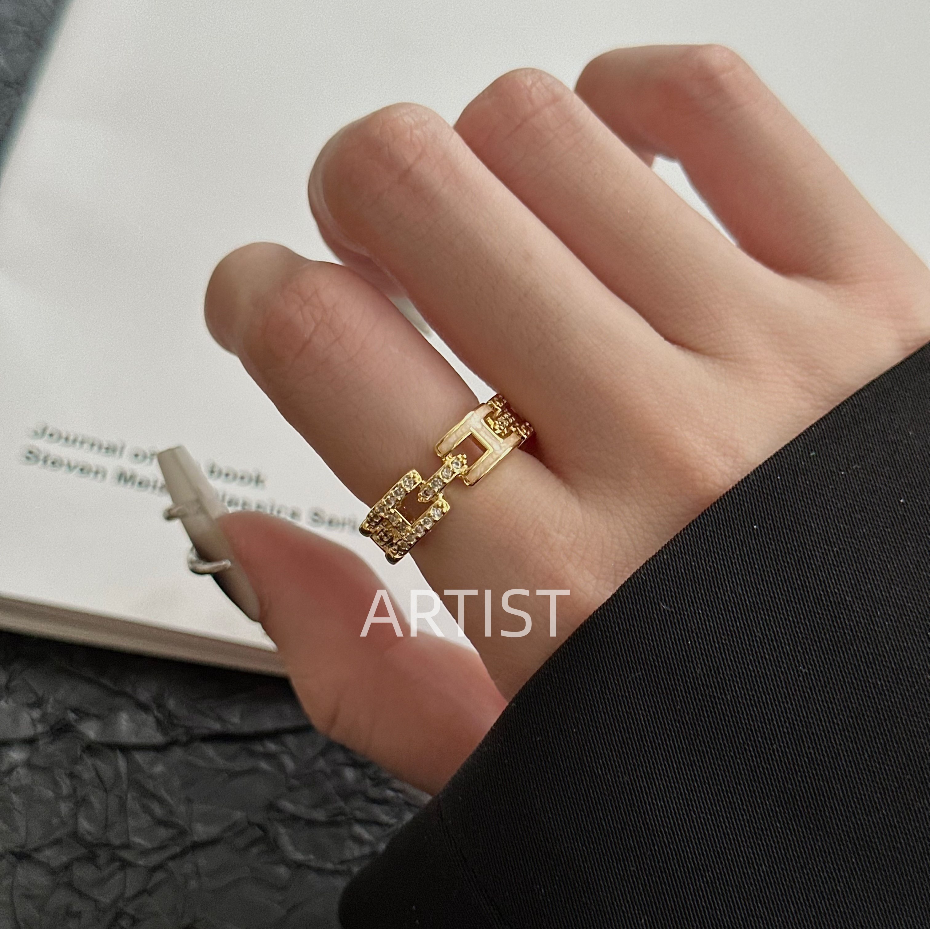 小众设计感H字母镶钻戒指女