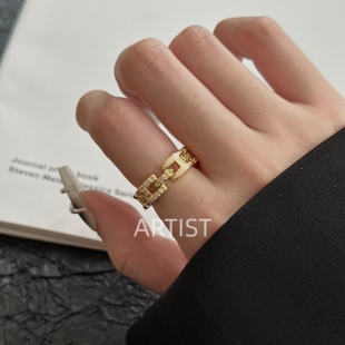 小众设计感H字母镶钻戒指女ins轻奢高级感食指戒时尚个性指环新款