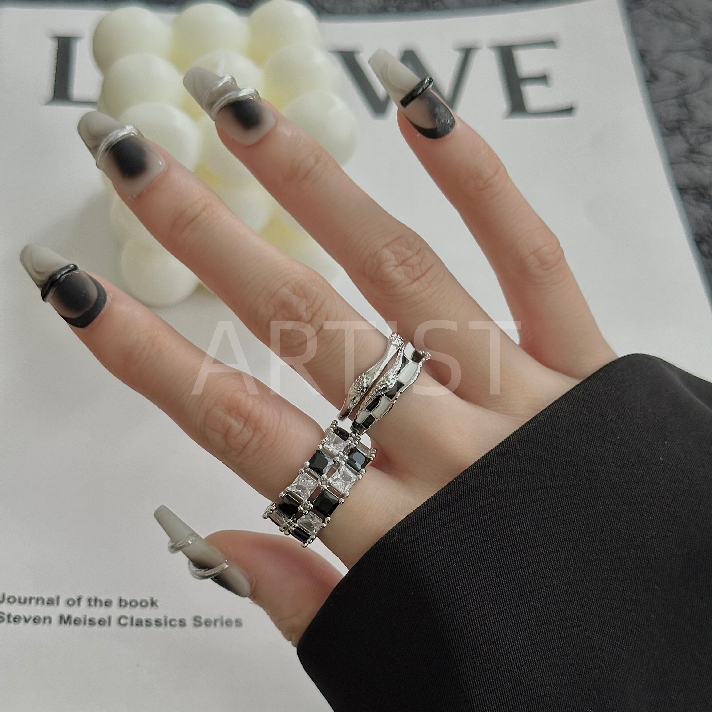 高级感棋盘格错石戒指女