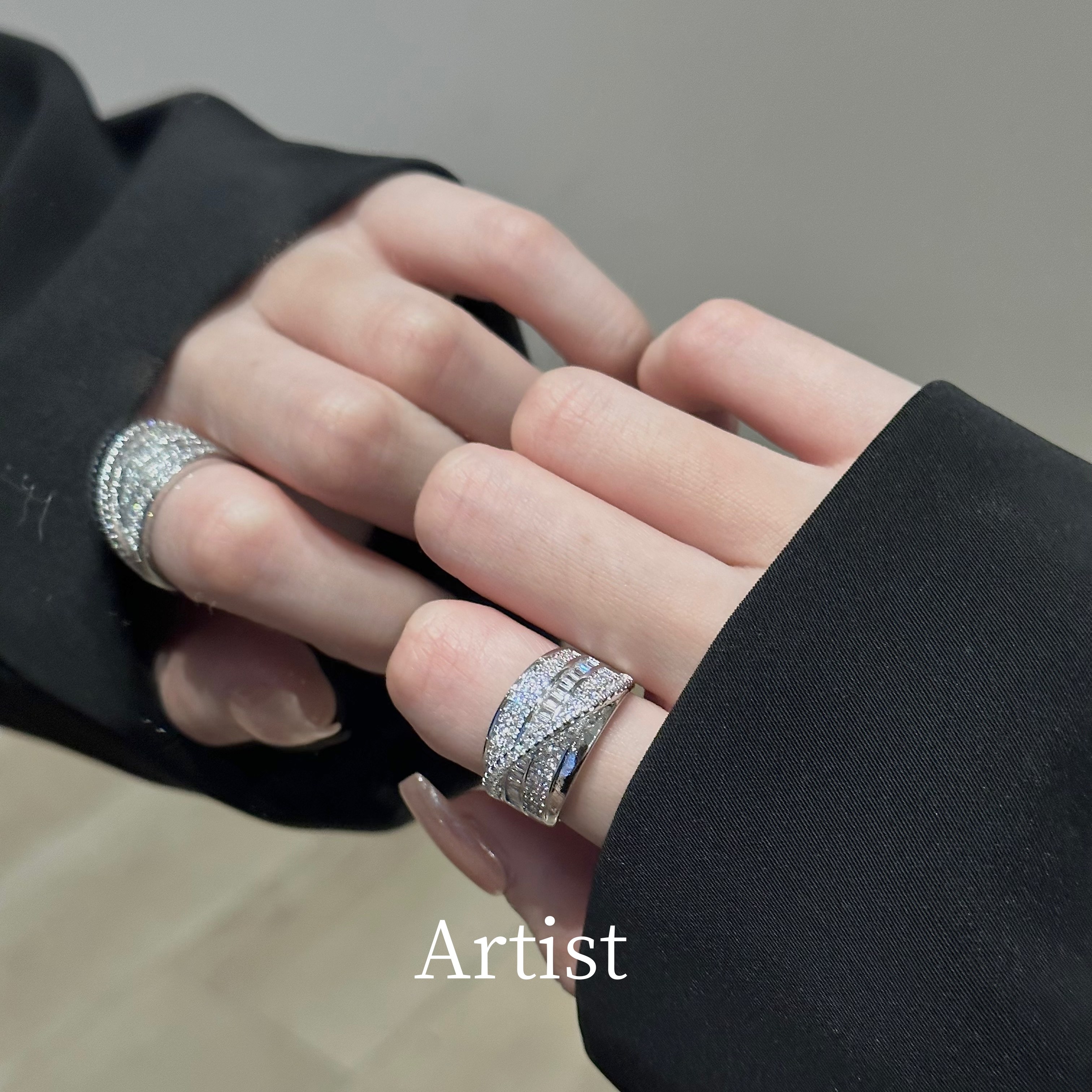 满钻锆石戒指女ins开口可调节