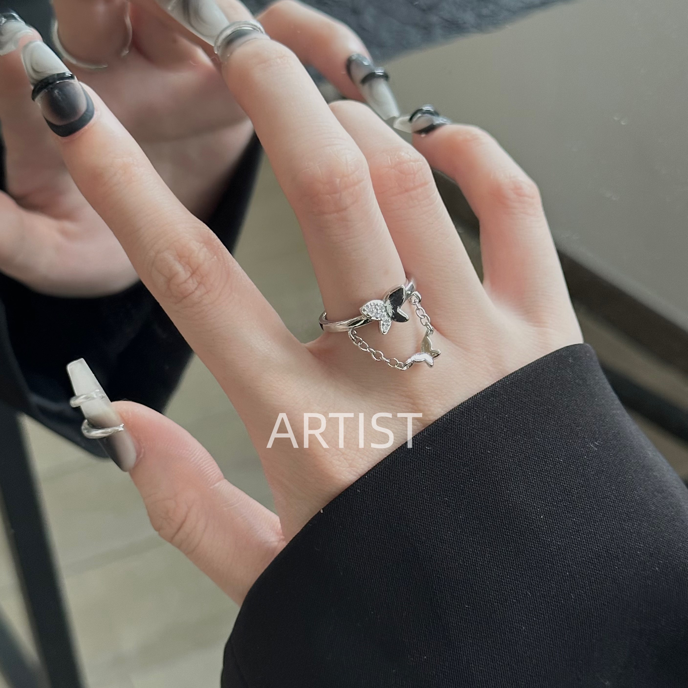 小众设计感蝴蝶满镶钻错石戒指女