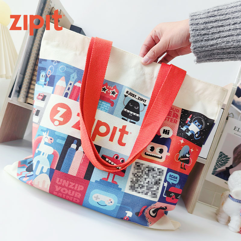 zipit大容量帆布袋大学生上课通勤简约帆布包品牌卡通印花单肩包