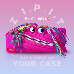 【上新推荐】ZIPIT彩辫小怪兽一根拉链笔袋创意可爱拉链文具袋大容量收纳袋彩条头发搞怪文具