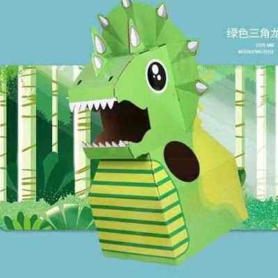 幼儿园儿童可穿戴纸箱玩具老虎瓦楞纸手工纸板材料动物玩具屋