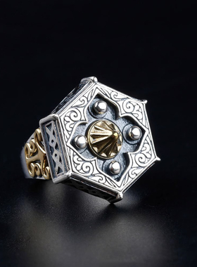 FuGui 美式复古五边形钉子潮男个性戒指霸气嘻哈朋克风食指环ins