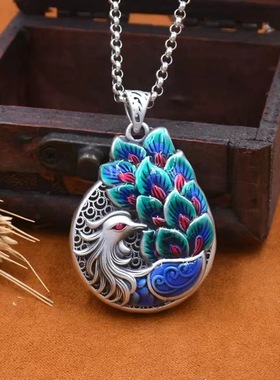 古风景泰蓝凤凰复古吊坠女挂件中国风小众长款民族风文艺做旧项链