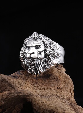 原创 霸气狮子精雕纯银s925个性夸张开口指环男潮宽面狮子座戒指