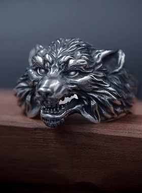 FuGui原创设计狼生肖狗饰品戒指个性饰品男士霸气狼头男生指环ins