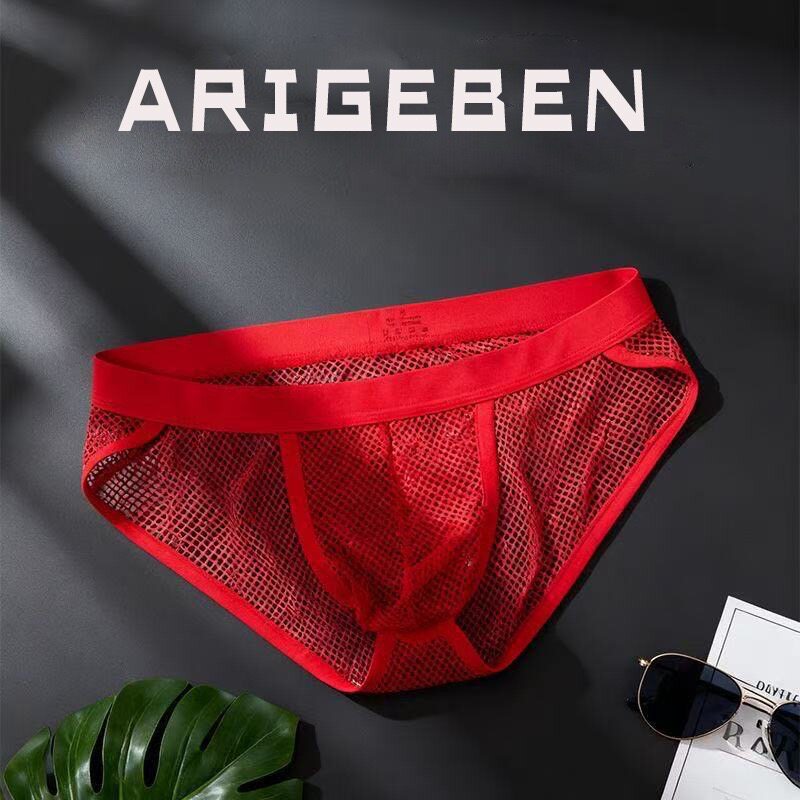 新款男士三角内裤性感透明网孔透气弹力时尚个性低腰诱惑青年型男