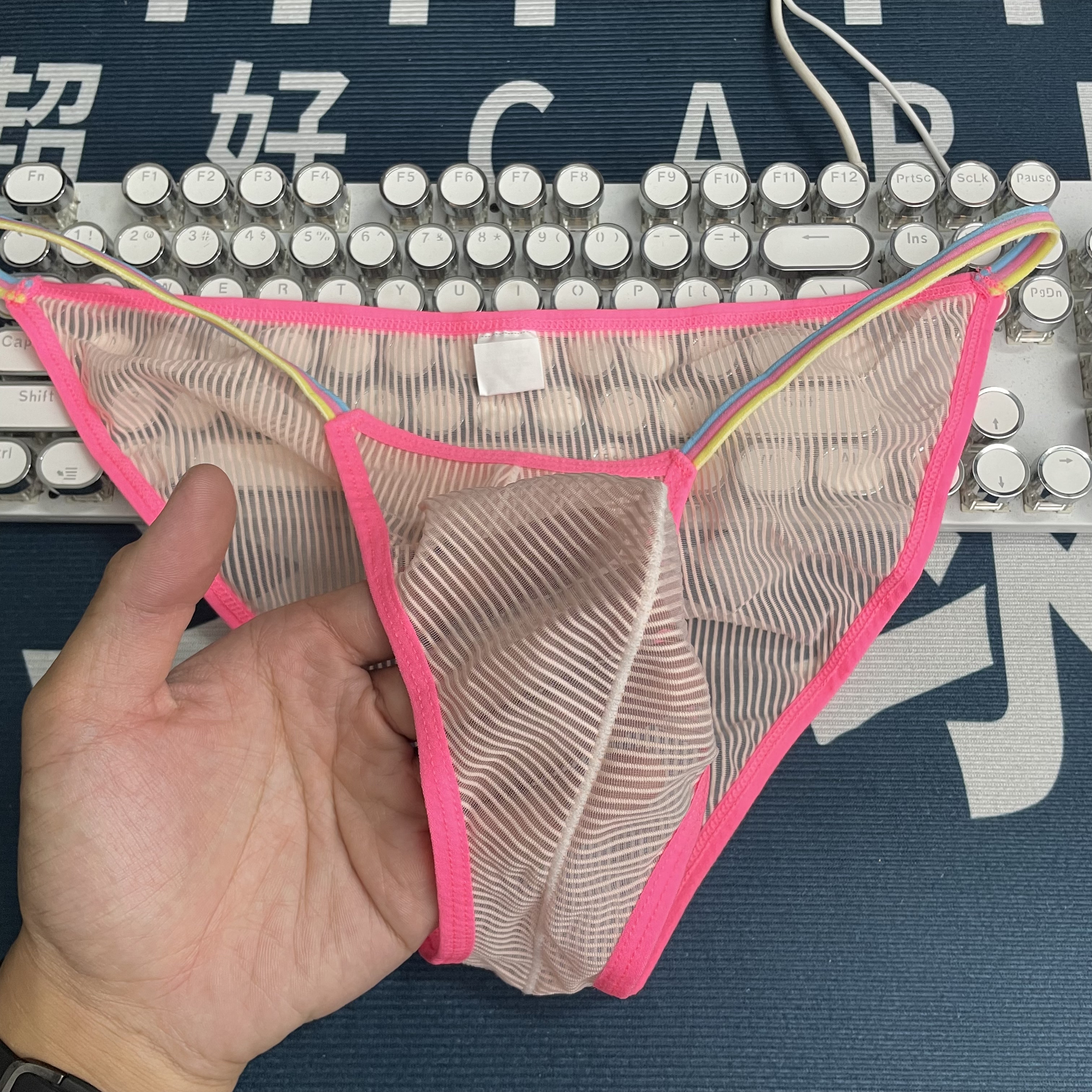 新款男士性感内裤透明网纱透视低腰三角裤U凸裆透气舒适实物拍摄