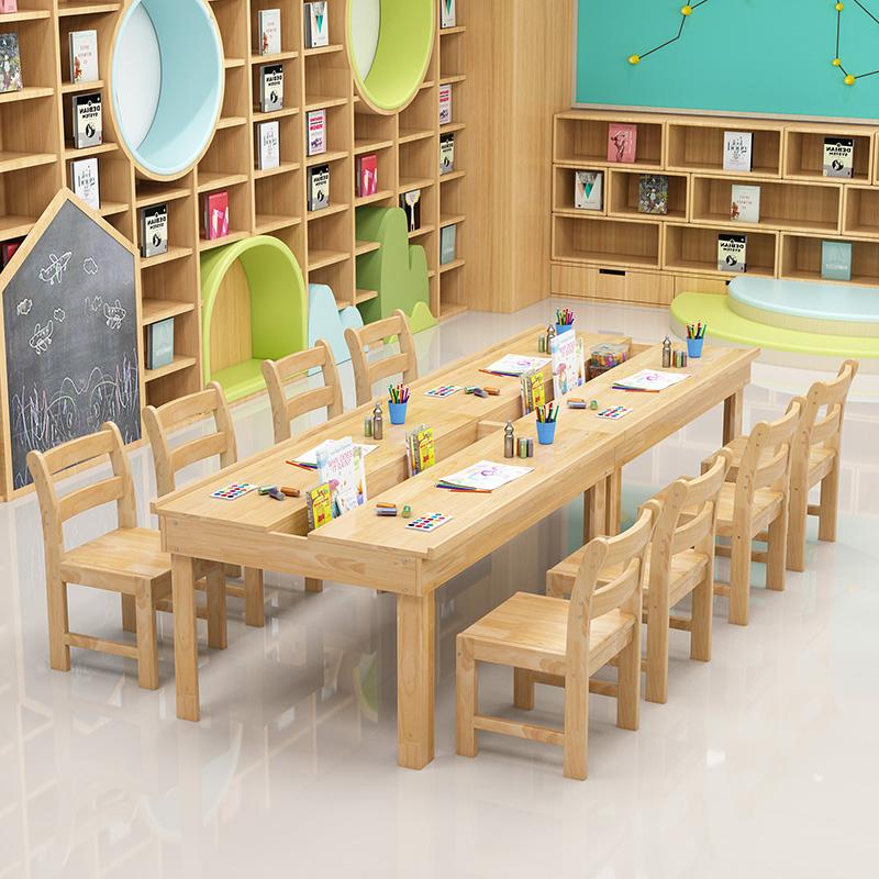 中小学生课桌椅绘画桌幼儿园图书馆阅读室实木阅读桌美术桌培训桌