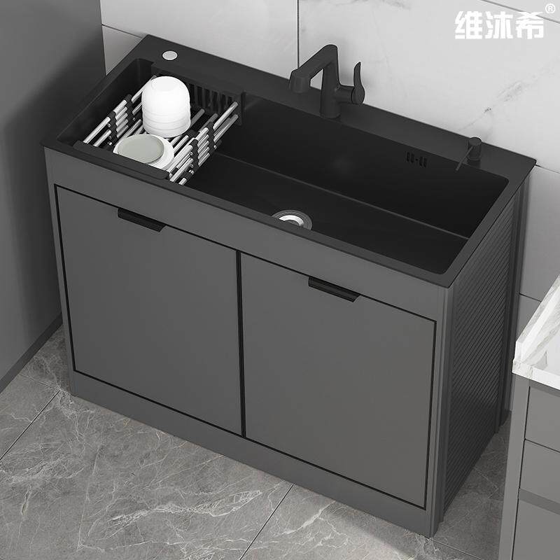厨房不锈钢水槽洗菜盆大单槽洗碗池落地式一体橱柜家用大水池双槽