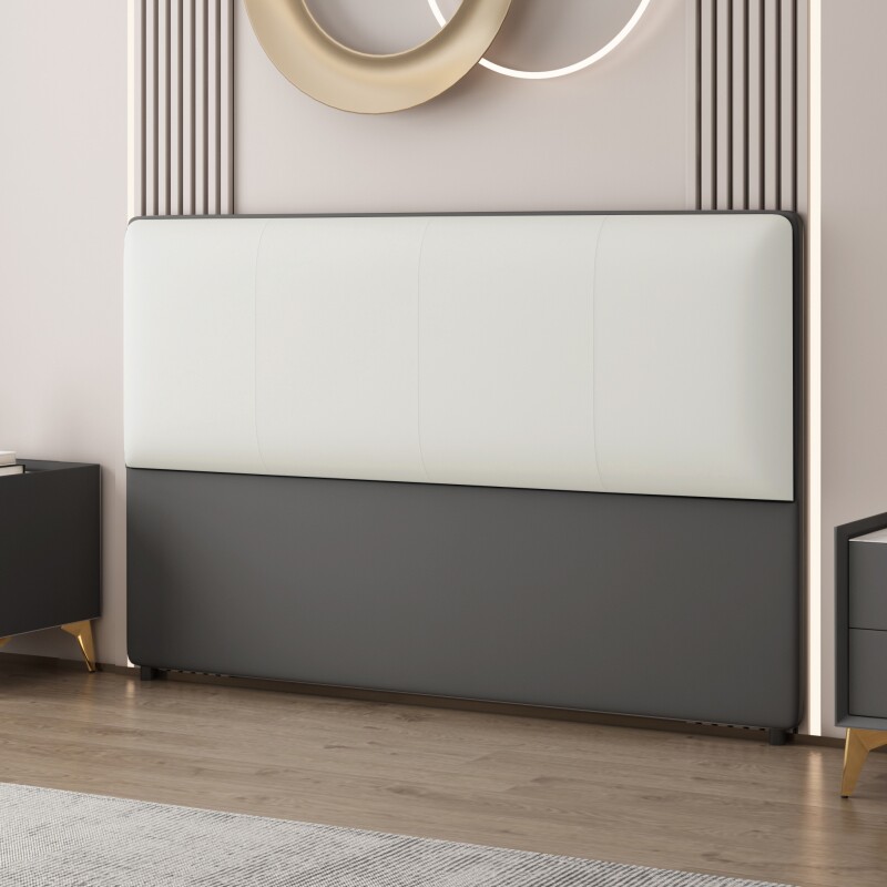 新款床头软包简约现代实木落地整装床头板生态真皮轻奢靠背板定制