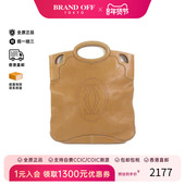 中古Cartier卡地亚女包B级9新Handbag手包牛皮手提包棕色