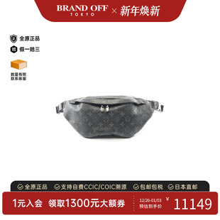 中古LV路易威登男包B级9新waist 防水帆布腰包黑色 bag腰包涂层