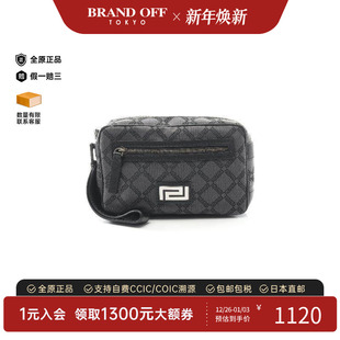 中古Versace范思哲男包B级9新Clutch bag手拿包帆布手拿包黑色