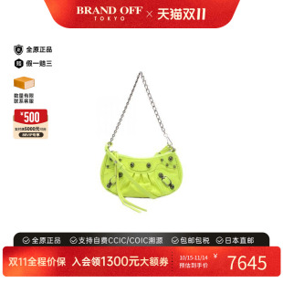 中古Balenciaga巴黎世家女包B级9新cagoule mini牛皮斜挎包黄色