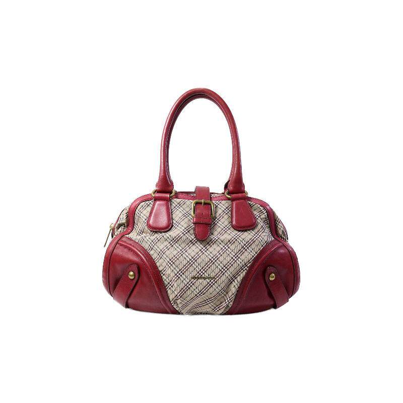 中古Burberry博柏利女包B级9新shoulder bag斜挎包帆布单肩包红色