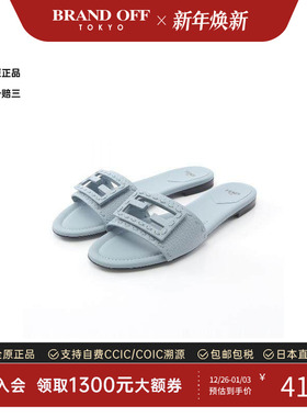 中古Fendi芬迪女S级99新mule sandals牛皮鞋蓝色时尚BRANDOFF送礼