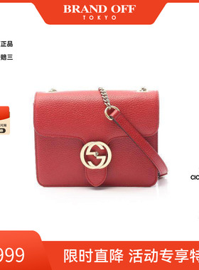 中古Gucci古驰女包A级95新Interlocking G 牛皮斜挎包红色时尚