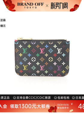 中古LV路易威登女A级95新coin purse零钱包帆布零钱包黑色正品