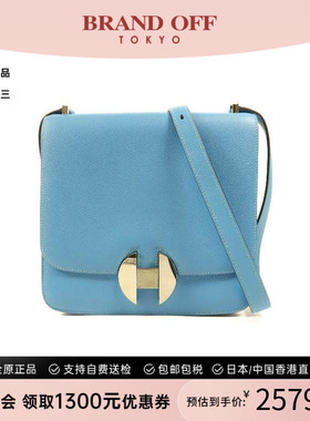 中古Hermes爱马仕女包B级9新2002牛皮单肩包蓝色经典BRANDOFF正品