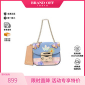中古Furla芙拉女包A级95新Handbag手包牛皮手提包蓝色BRANDOFF